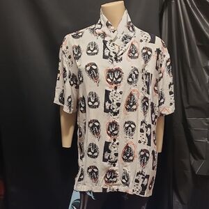 Friday the 13th Mens Button Up Shirt L Short Sleeve Shirt Jason All Over Print
